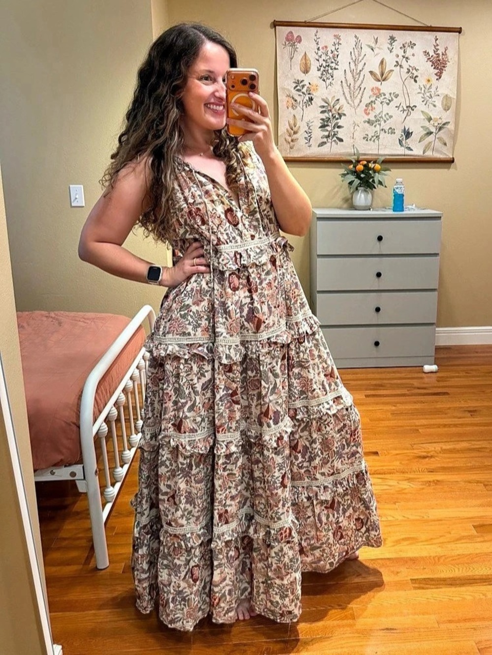 Anthropologie Love the Label Floral Maxi Dress in Brown & Cream Size Medium New